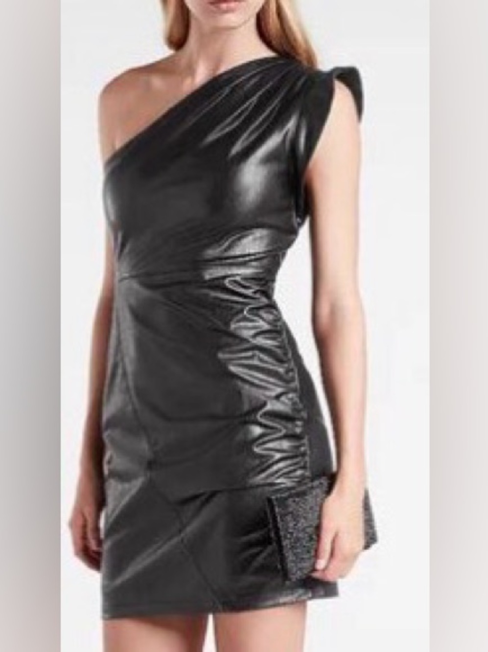 Express Black Faux Leather One-Shoulder Dress Women’s SZ M